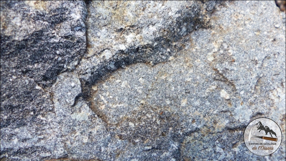 Basalte de Chamrousse : on observe bien les gros Feldspaths.